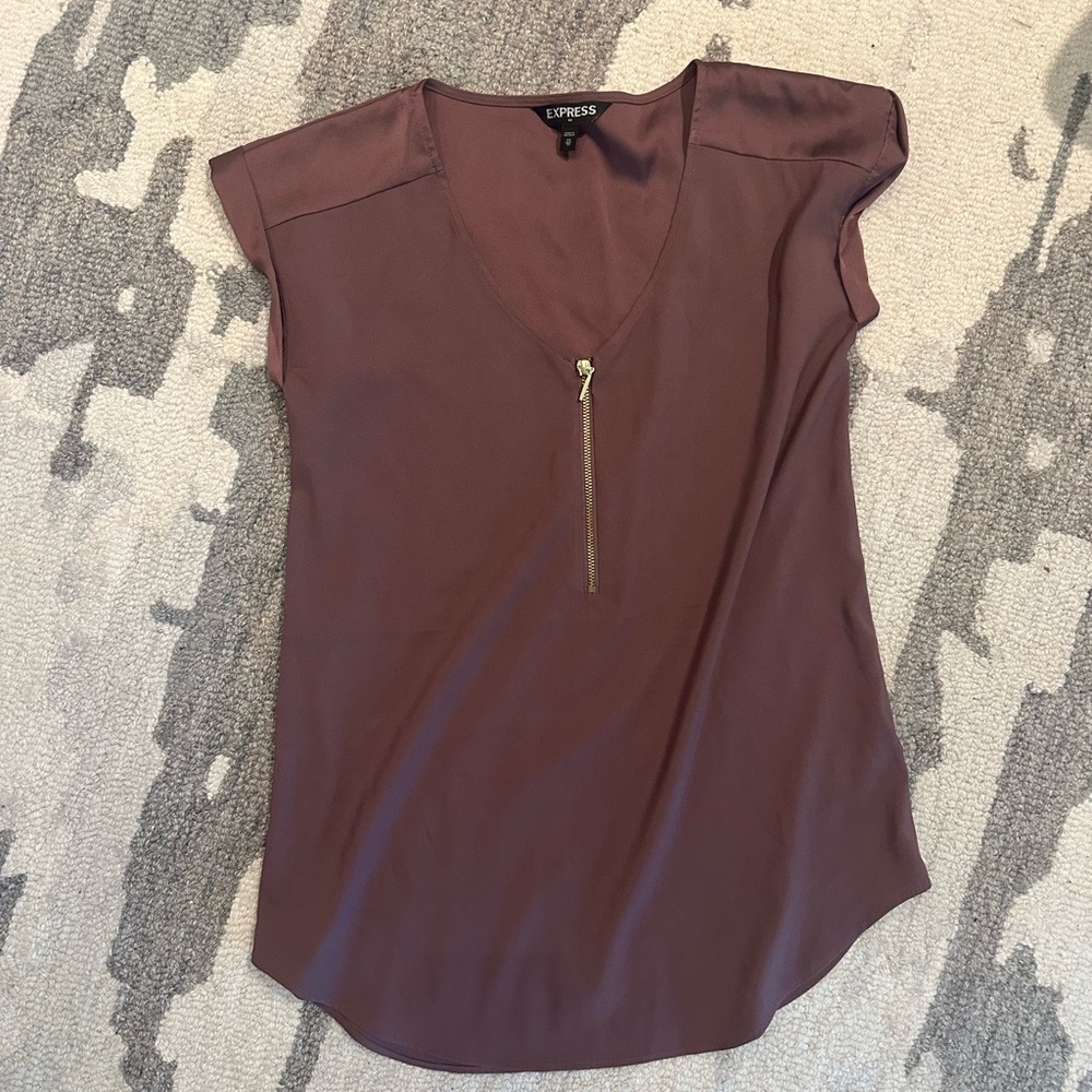Express Women's Dusty Rose Blouse with Gold Zipper